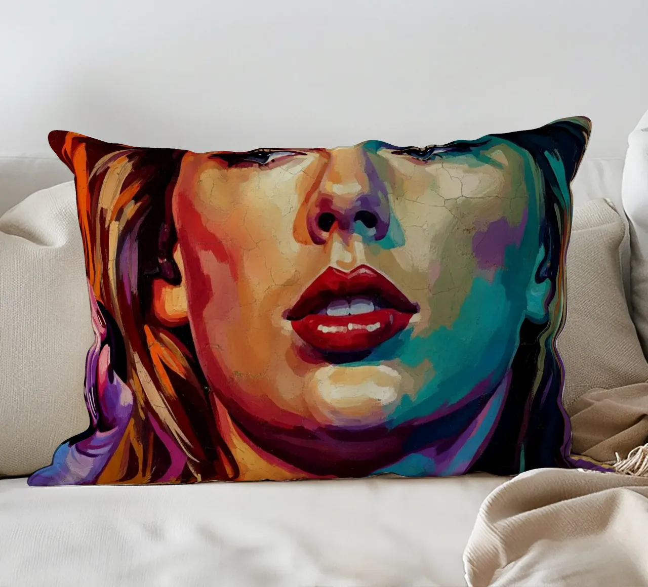 Ritratto pop art astratto e colorato di Taylor Swift cuscino da Lembayung art