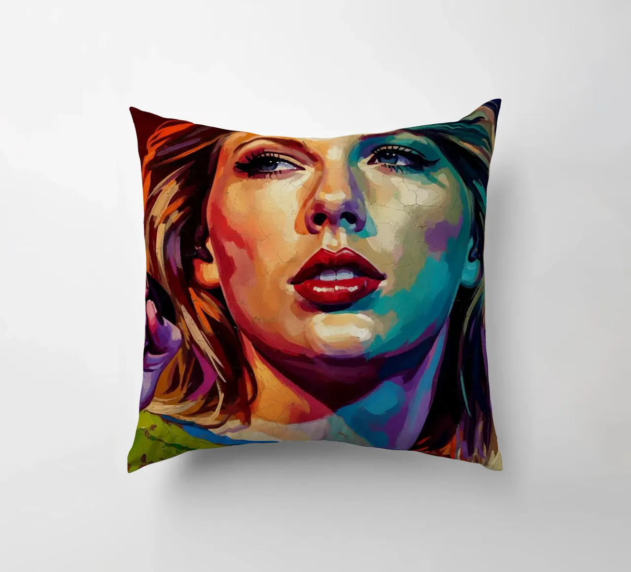 Ritratto pop art astratto e colorato di Taylor Swift cuscino da Lembayung art