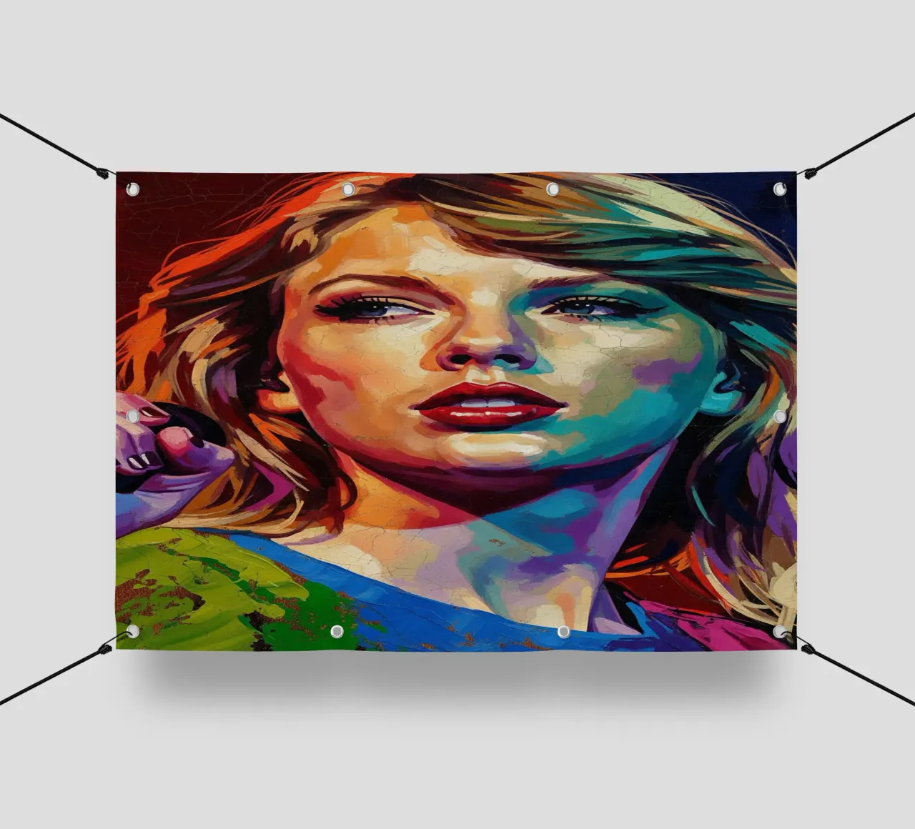 Ritratto pop art astratto e colorato di Taylor Swift telo in pvc da Lembayung art