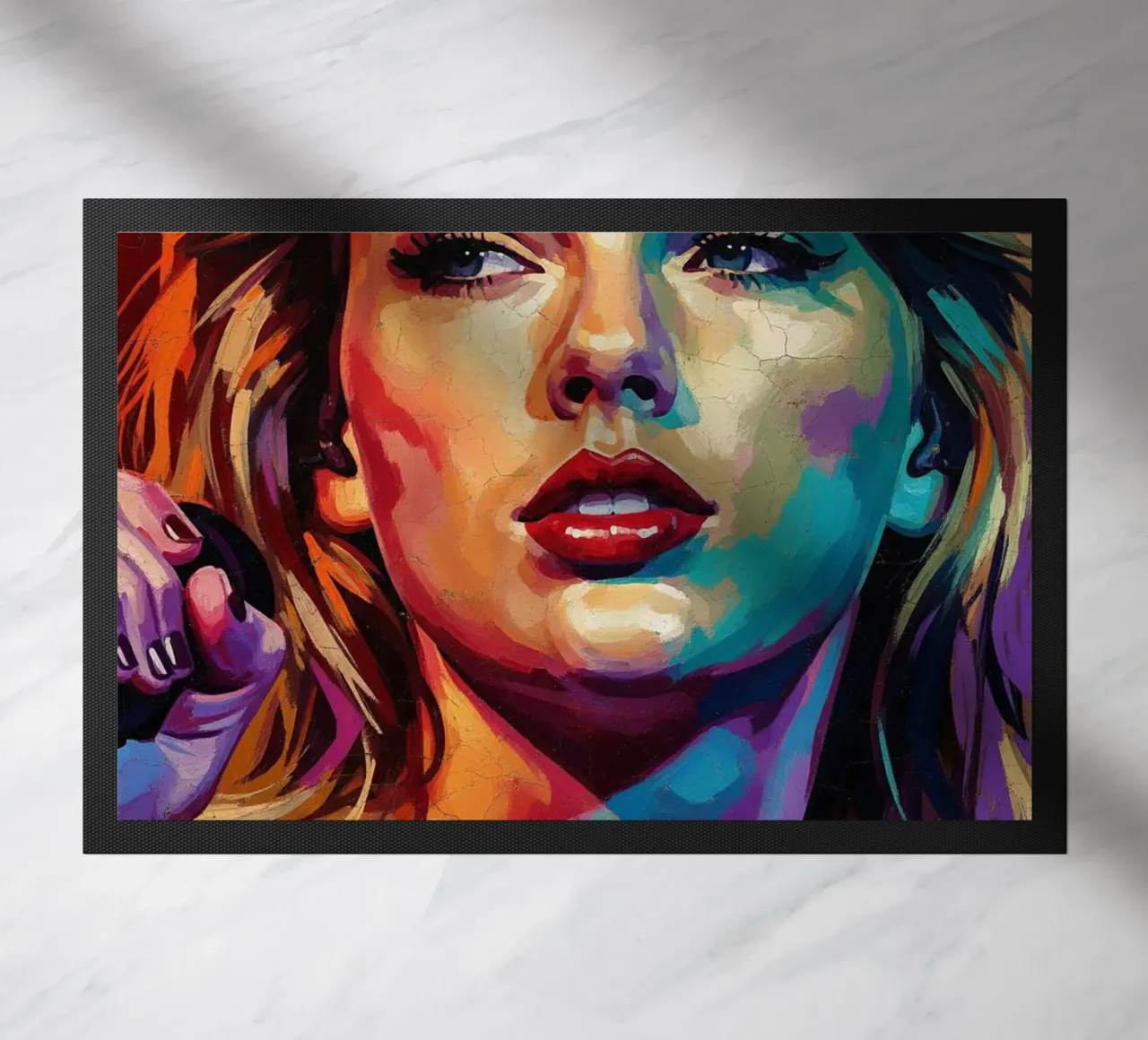Ritratto pop art astratto e colorato di Taylor Swift zerbino da Lembayung art