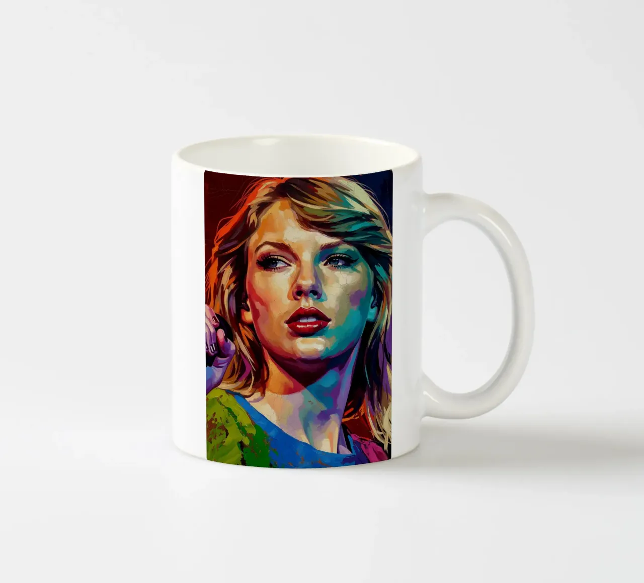 Ritratto pop art astratto e colorato di Taylor Swift tazza in ceramica da Lembayung art