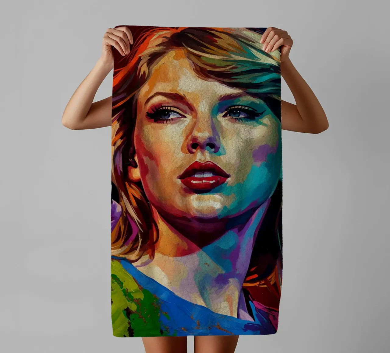 Taylor Swift abstract colorful pop art portrait towel by Lembayung art