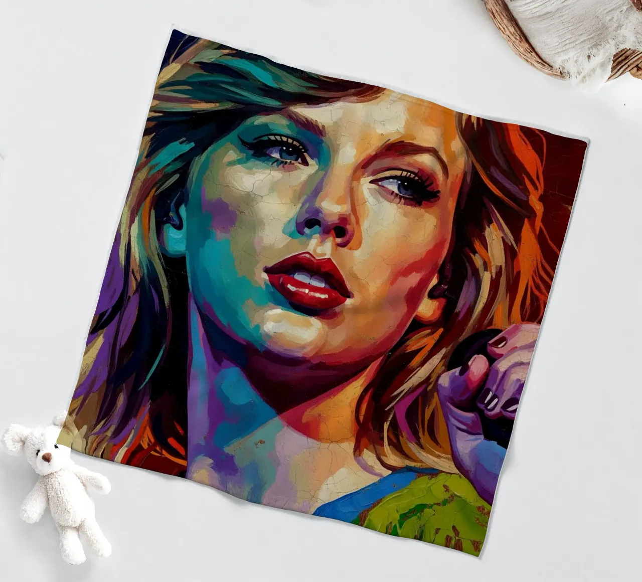 Ritratto pop art astratto e colorato di Taylor Swift coperta in pile da Lembayung art