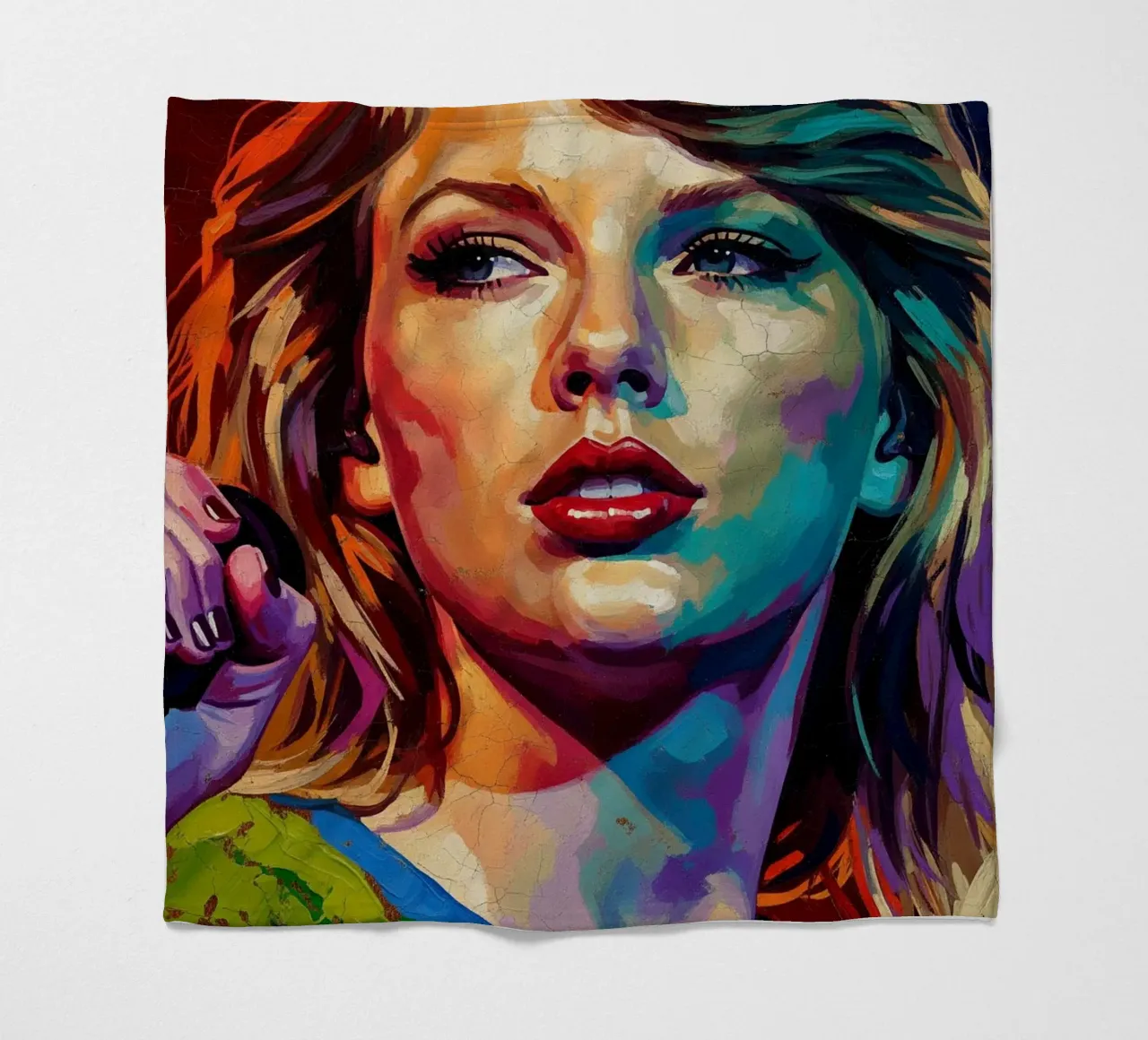 Ritratto pop art astratto e colorato di Taylor Swift coperta in pile da Lembayung art