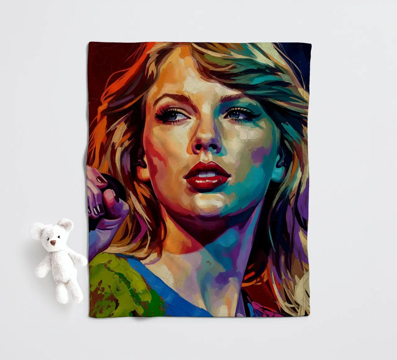 Ritratto pop art astratto e colorato di Taylor Swift coperta in pile da Lembayung art