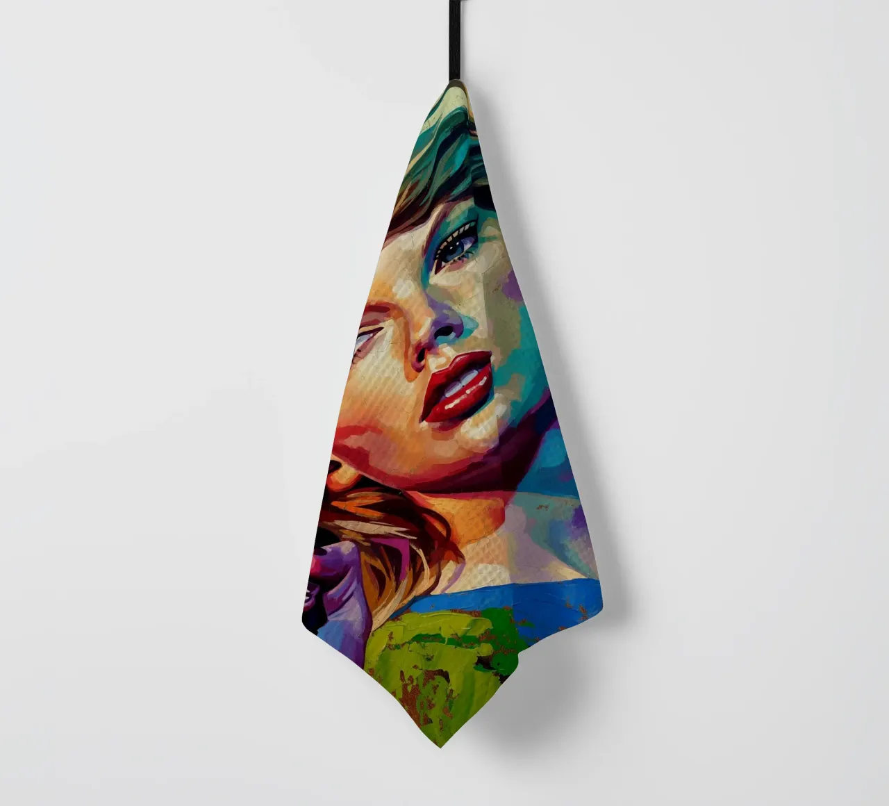 Taylor Swift portrait pop art abstrait et coloré torchon de Lembayung art