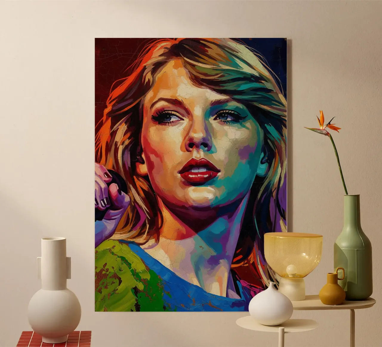 Ritratto pop art astratto e colorato di Taylor Swift plexiglass da Lembayung art