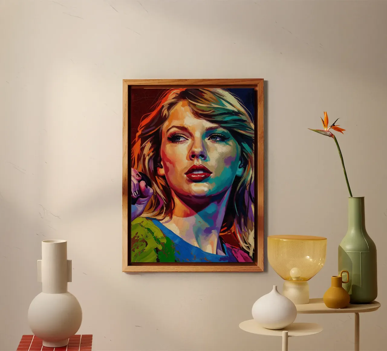 Ritratto pop art astratto e colorato di Taylor Swift alluminio dibond da Lembayung art