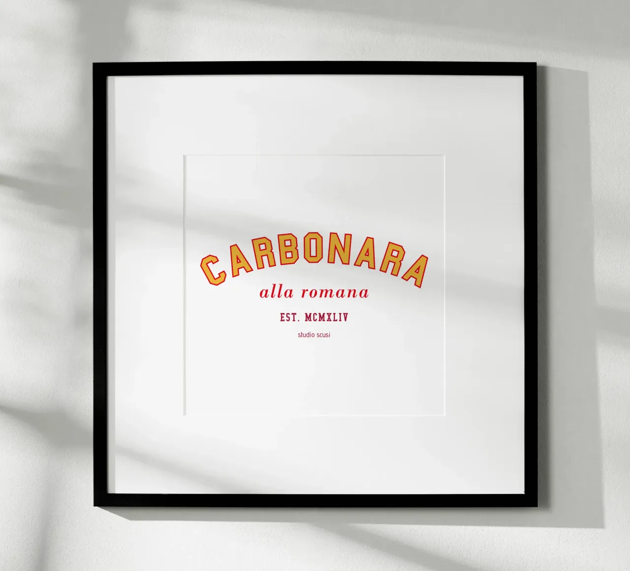 Carbonara - alla romana -  College Design poster con telaio in legno da studio scusi