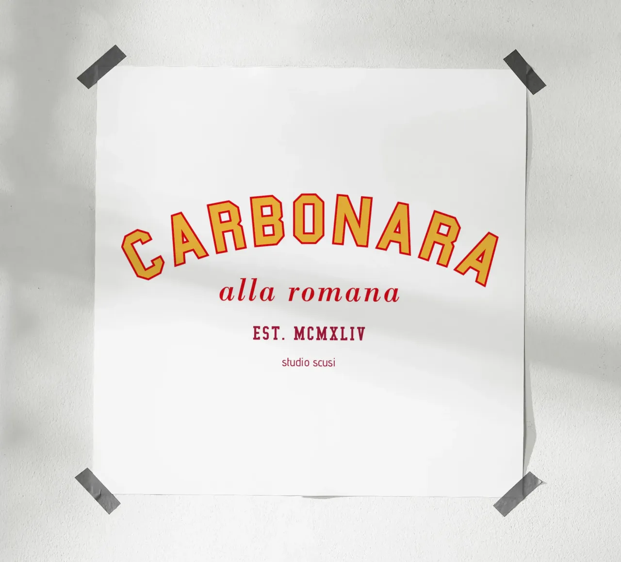 Carbonara - alla romana -  College Design poster con telaio in legno da studio scusi