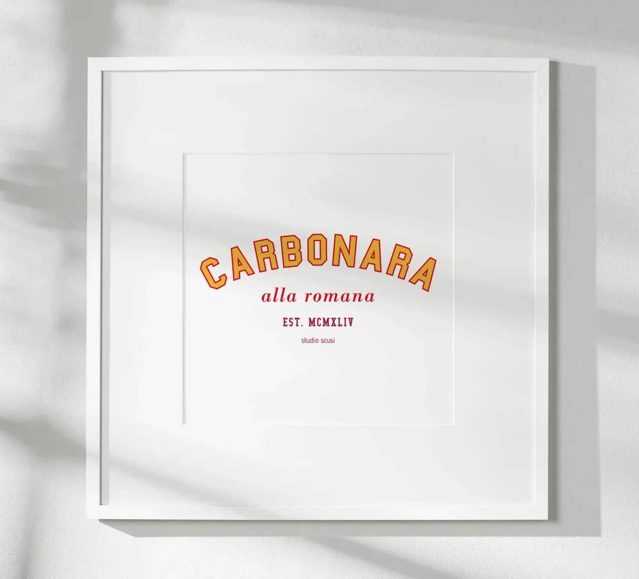 Carbonara - alla romana -  College Design poster con telaio in legno da studio scusi
