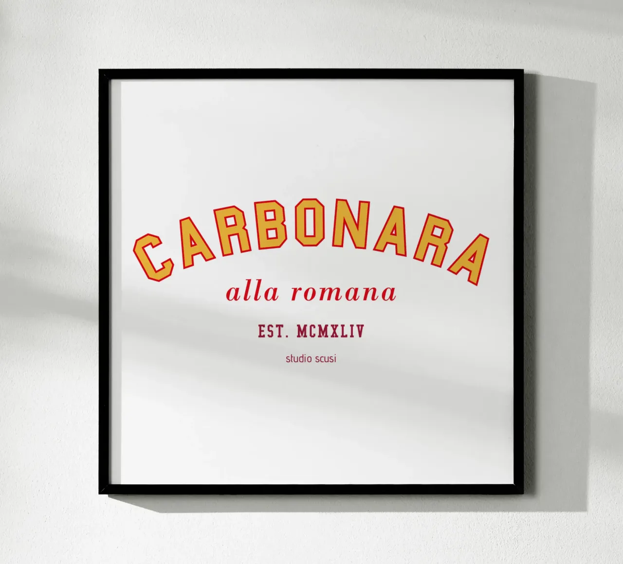 Carbonara - alla romana -  College Design poster con telaio in legno da studio scusi