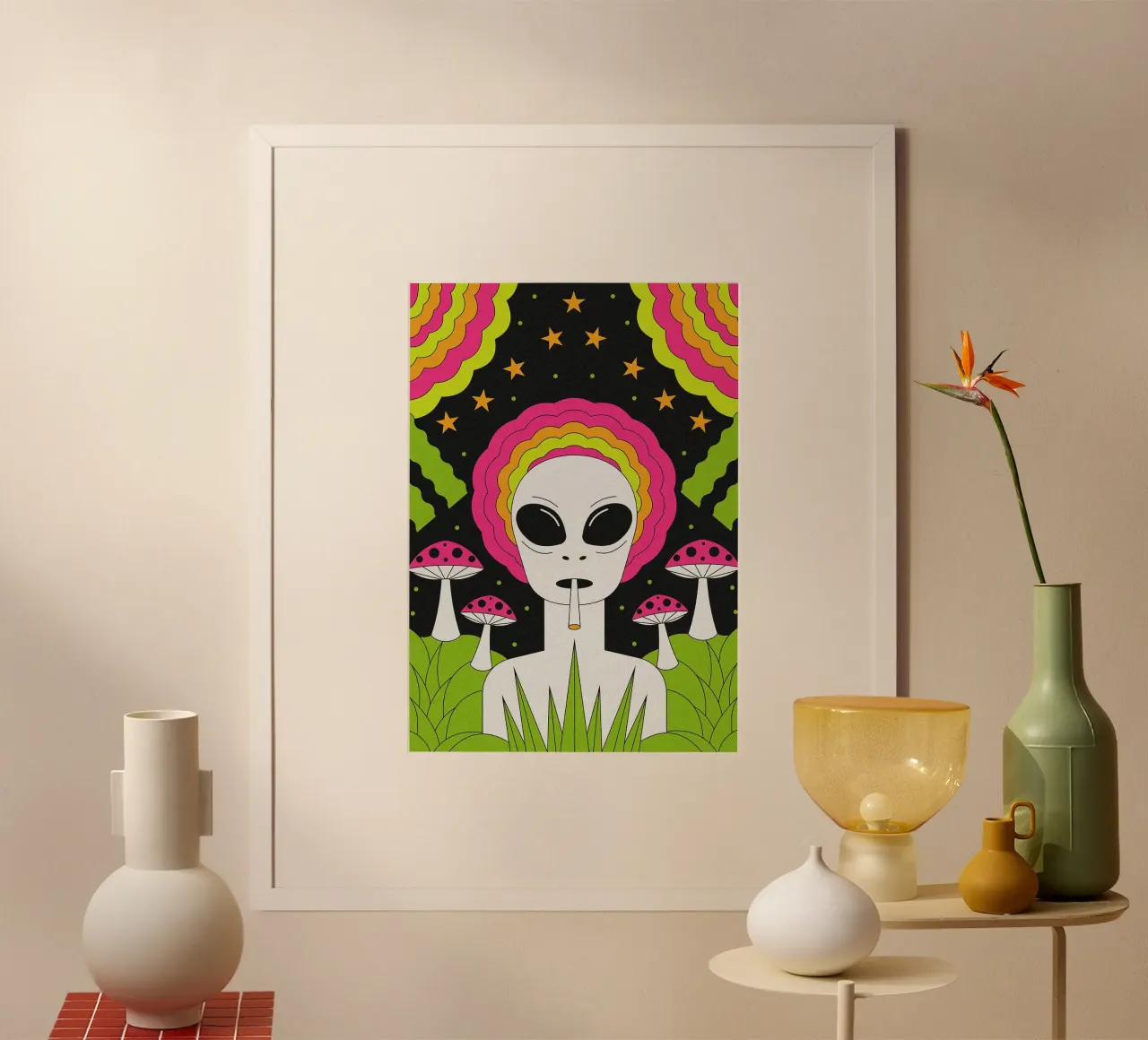Arte psichedelica aliena poster con telaio in plastica da mesa