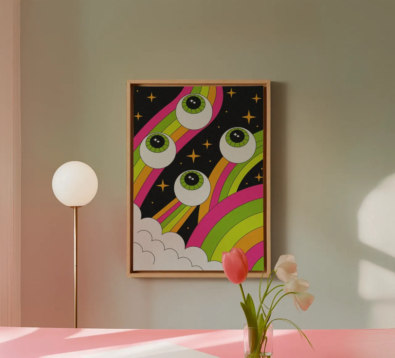 Psychedelic Floating Eyeballs canvas with Floater frame by mesa