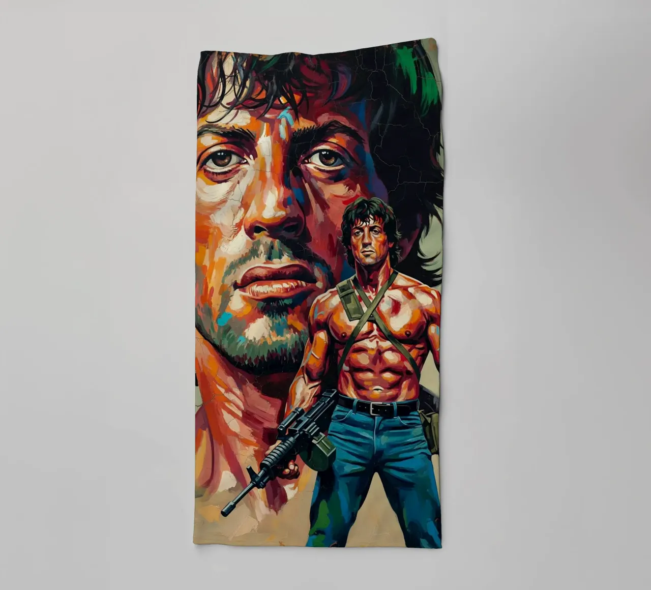 Sylvester Stallone - John Rambo abstracte kunst badhanddoek van Lembayung art