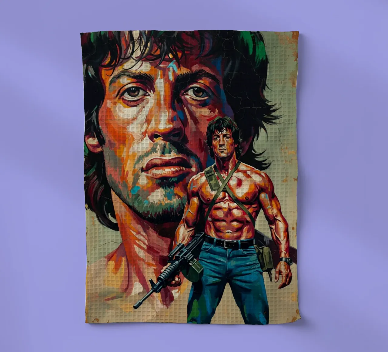 Sylvester Stallone - John Rambo abstracte kunst theedoek van Lembayung art