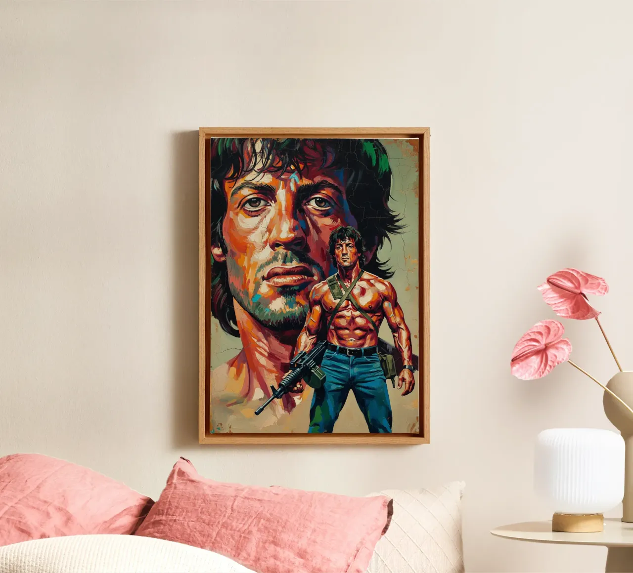 Sylvester Stallone - John Rambo abstract art canvas with Floater frame by Lembayung art