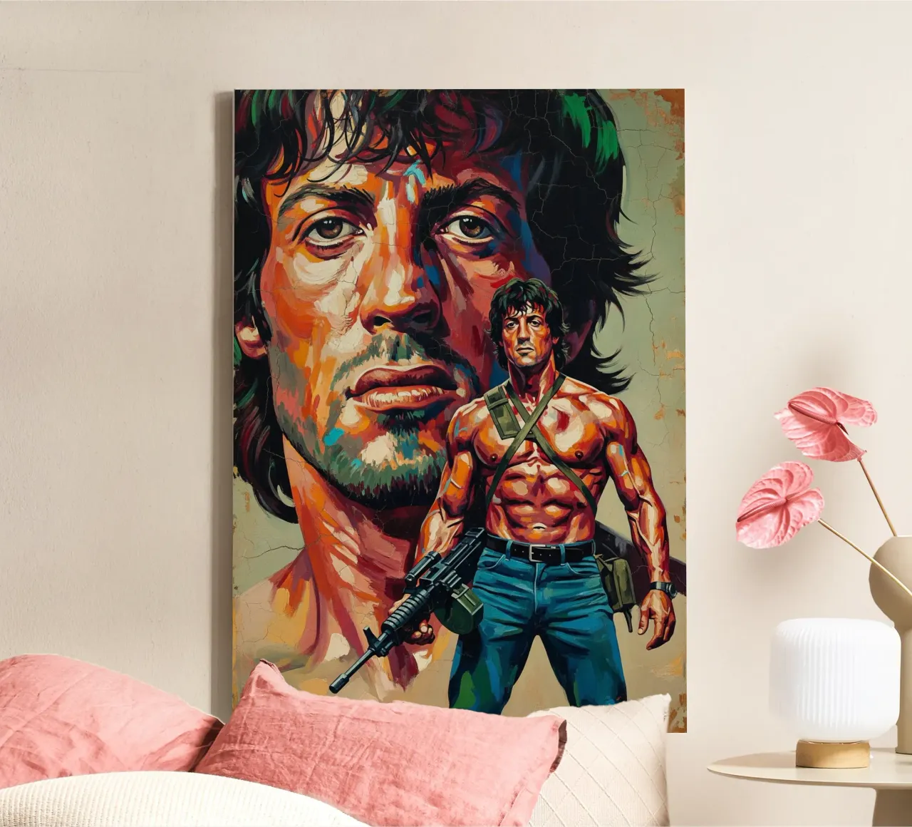 Sylvester Stallone - John Rambo abstract art canvas with Floater frame by Lembayung art