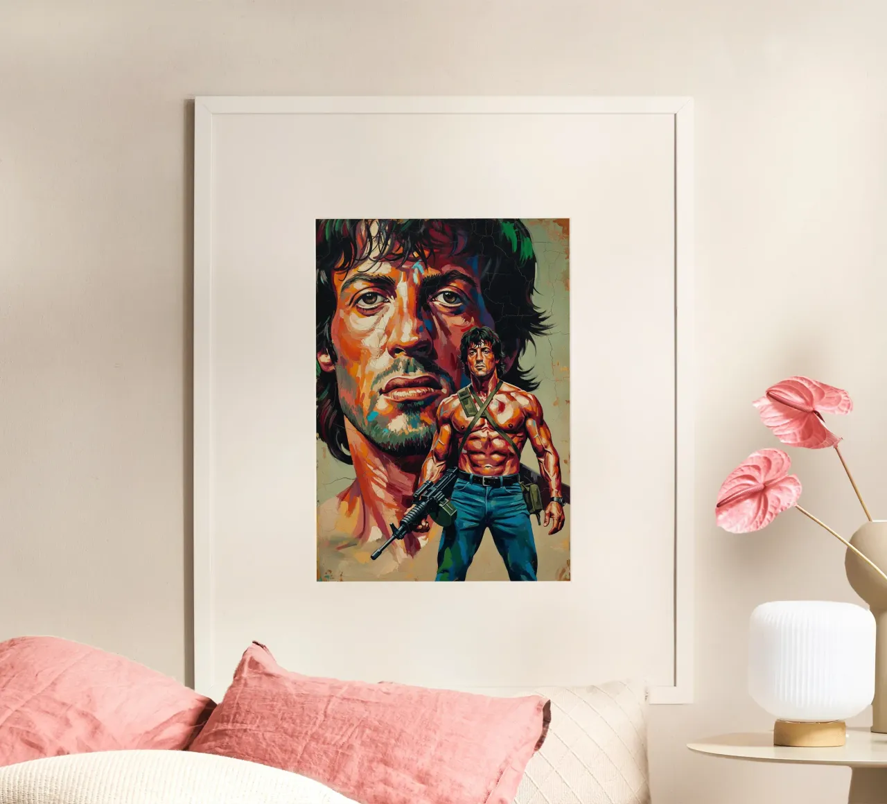 Sylvester Stallone - John Rambo abstract art poster with wooden frame by Lembayung art