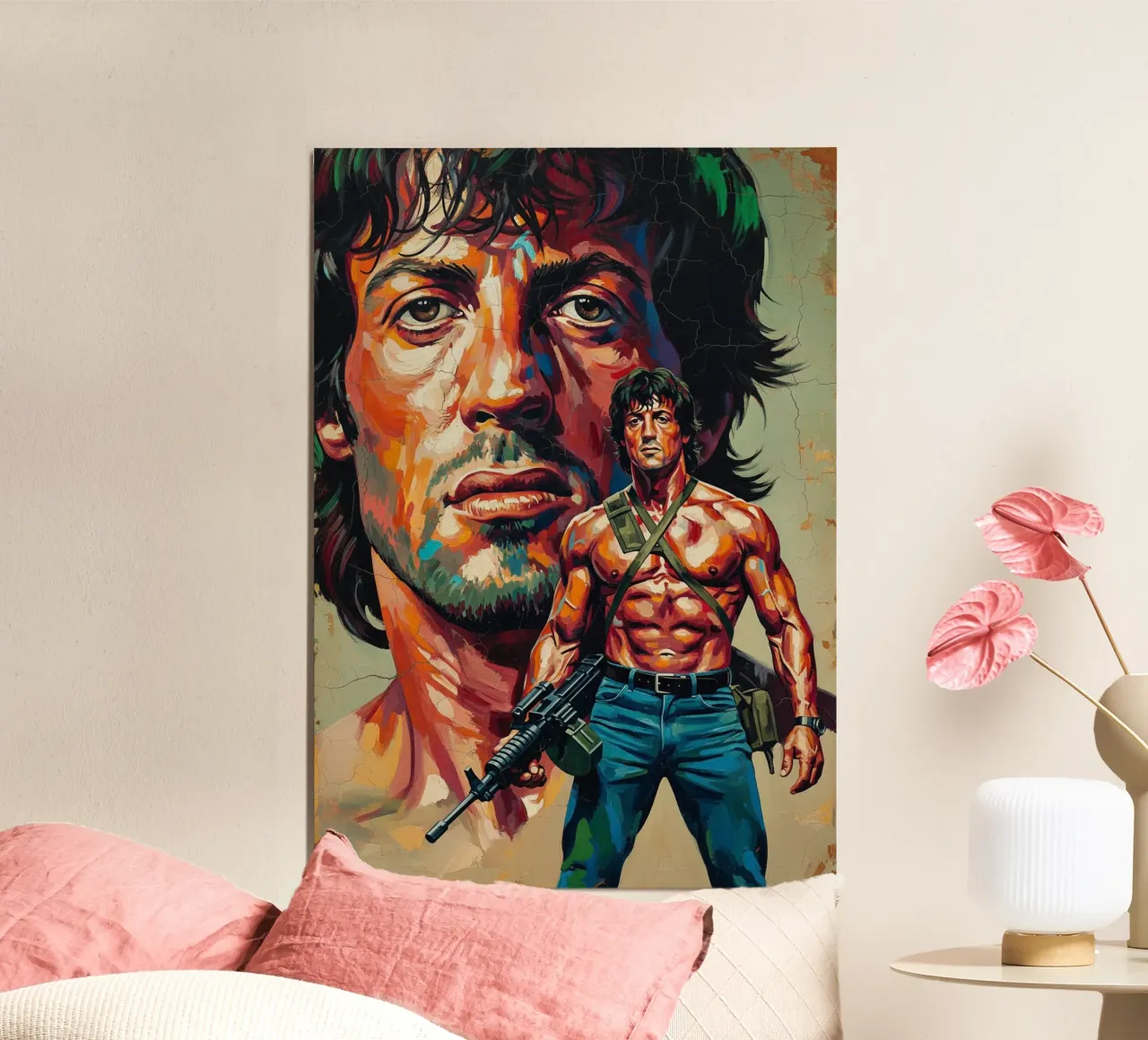 Sylvester Stallone - John Rambo abstract art poster with wooden frame by Lembayung art