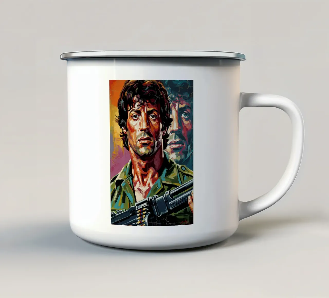 Sylvester Stallone nel ruolo di John Rambo tazza in smalto da Lembayung art