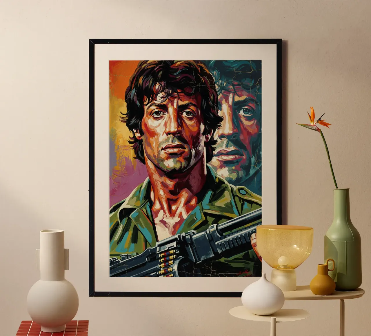 Sylvester Stallone nel ruolo di John Rambo poster con telaio in alluminio da Lembayung art