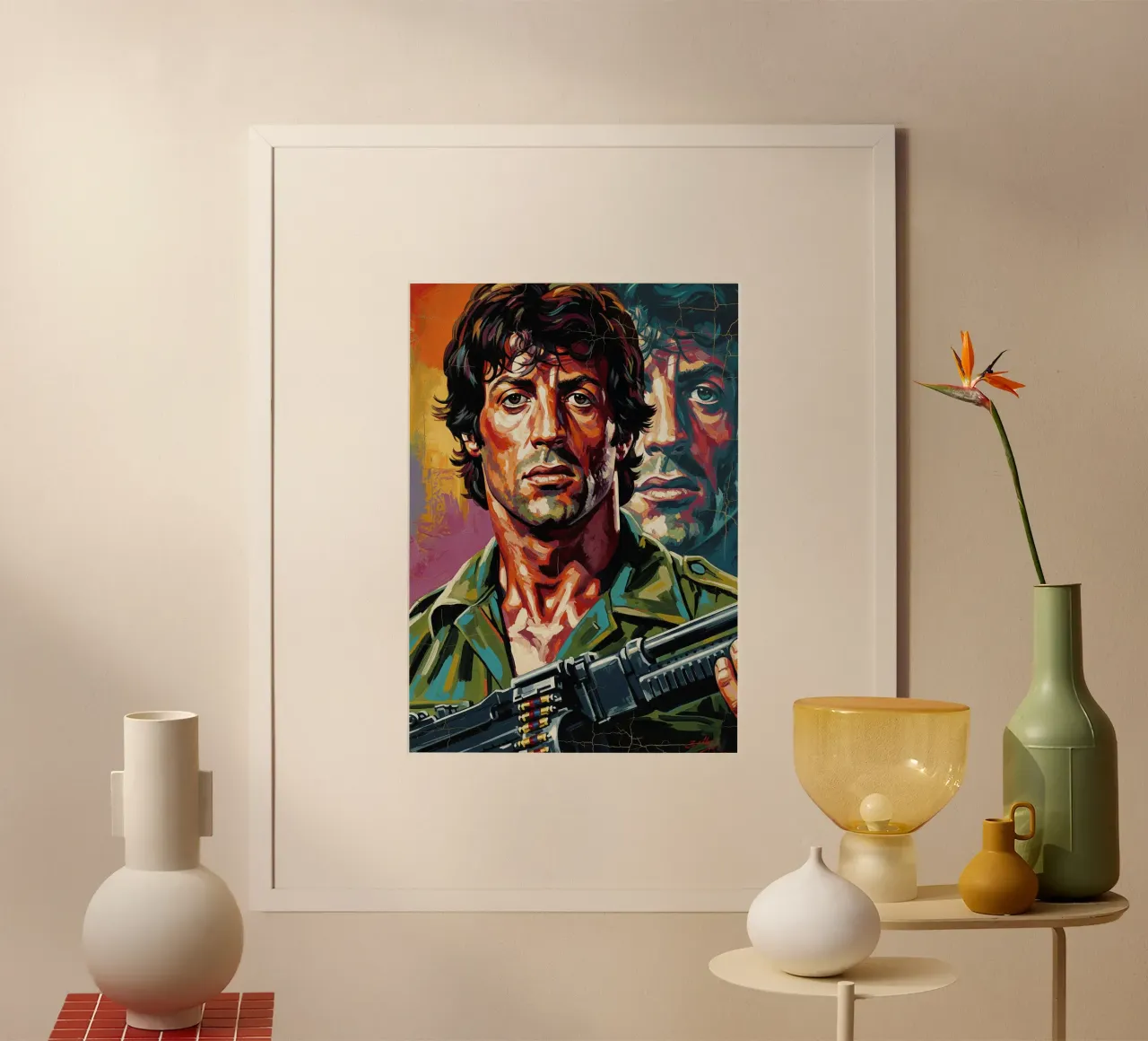 Sylvester Stallone nel ruolo di John Rambo poster con telaio in alluminio da Lembayung art