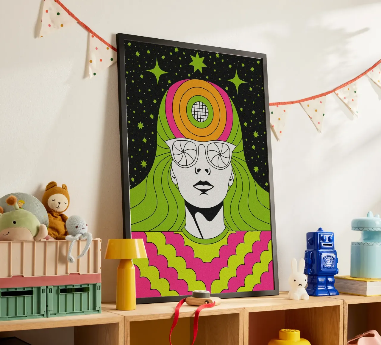 Ritratto psichedelico retrò poster da mesa