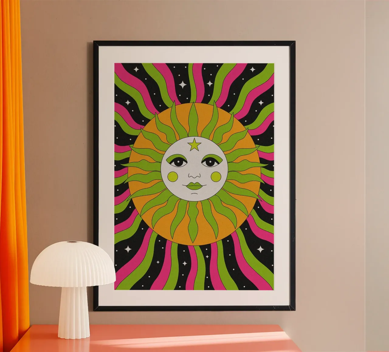 Sole e stelle psichedelici poster da mesa