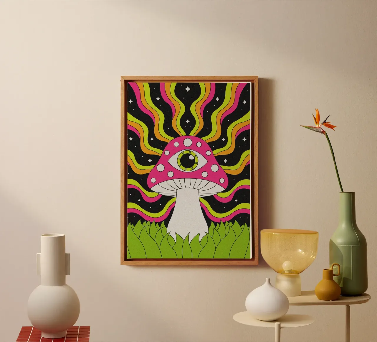 Psychedelic Mushroom Art canvas met Baklijst van mesa