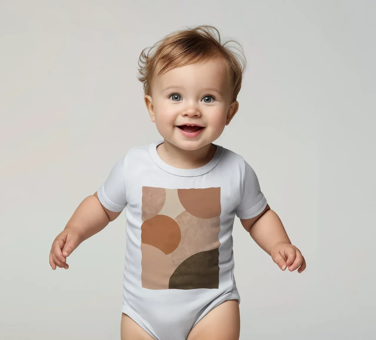 Abstracte beige en bruine cirkels compositie babyrompertje korte mouwen van DesignDoodle