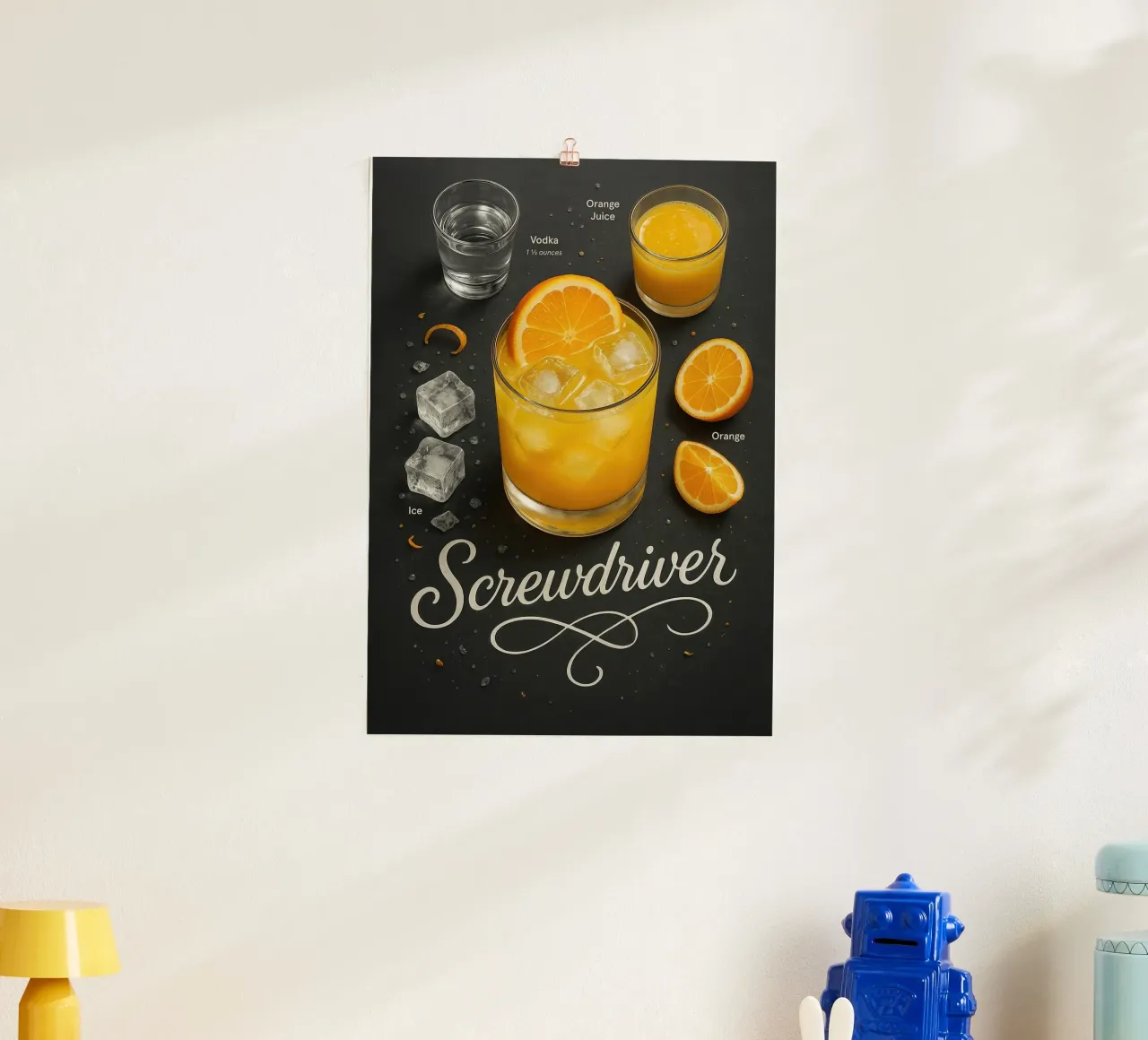 Poster con la ricetta del cocktail Screwdriver - Vodka e succo d'arancia poster da mesa