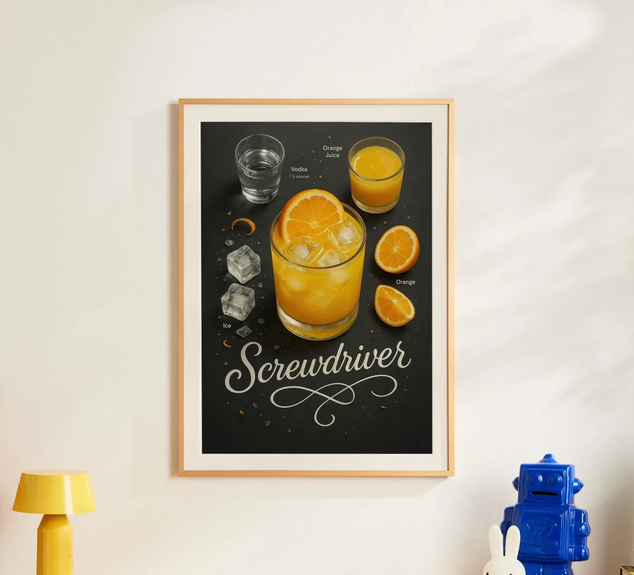 Poster con la ricetta del cocktail Screwdriver - Vodka e succo d'arancia poster da mesa