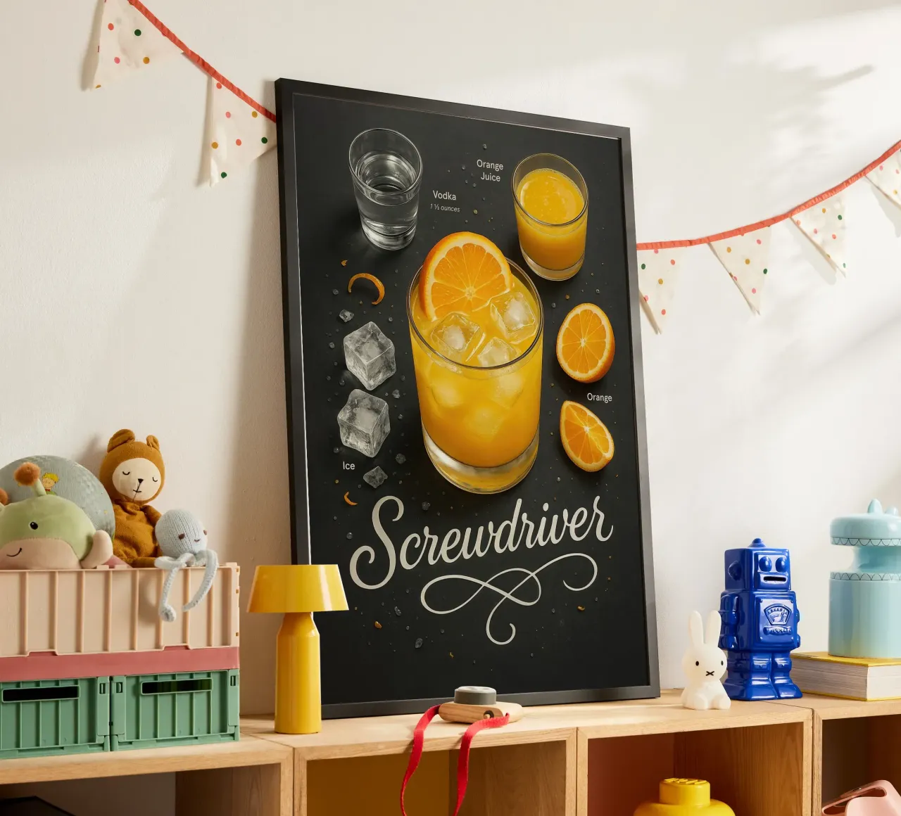 Poster con la ricetta del cocktail Screwdriver - Vodka e succo d'arancia poster da mesa