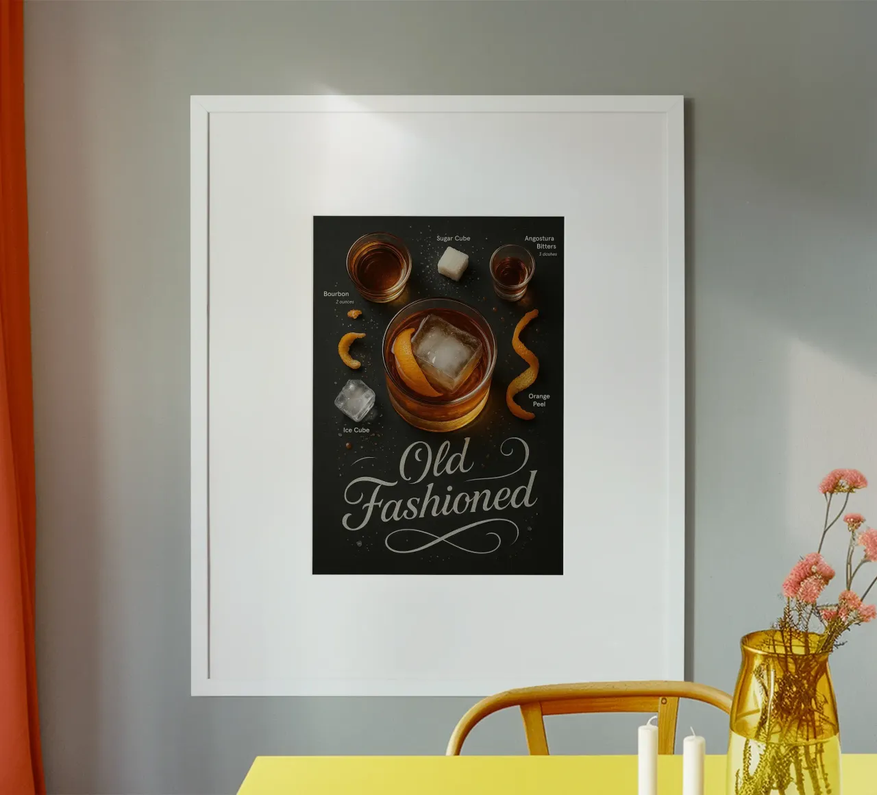 Poster per cocktail Old Fashioned - Whisky, arancia e ghiaccio poster da mesa