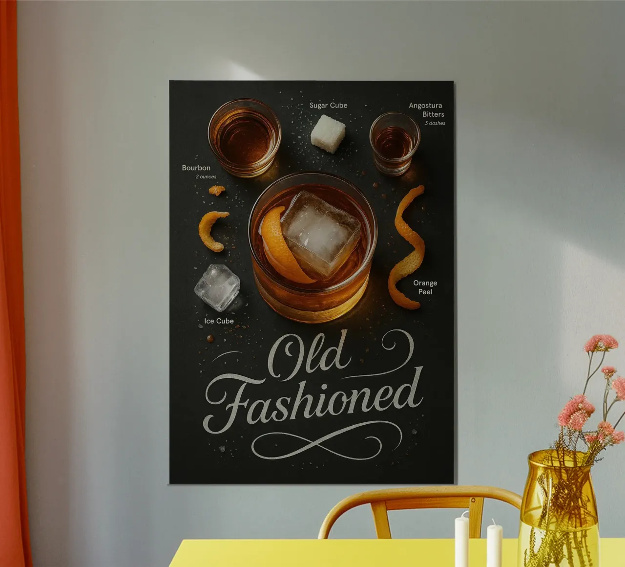 Poster per cocktail Old Fashioned - Whisky, arancia e ghiaccio poster da mesa