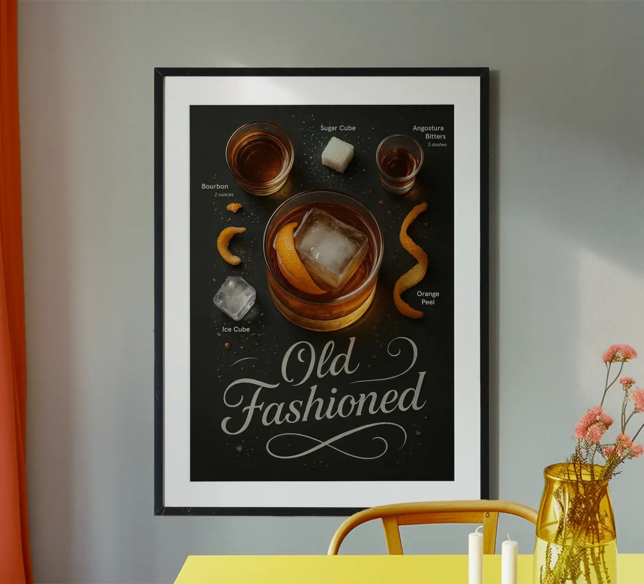 Poster per cocktail Old Fashioned - Whisky, arancia e ghiaccio poster da mesa