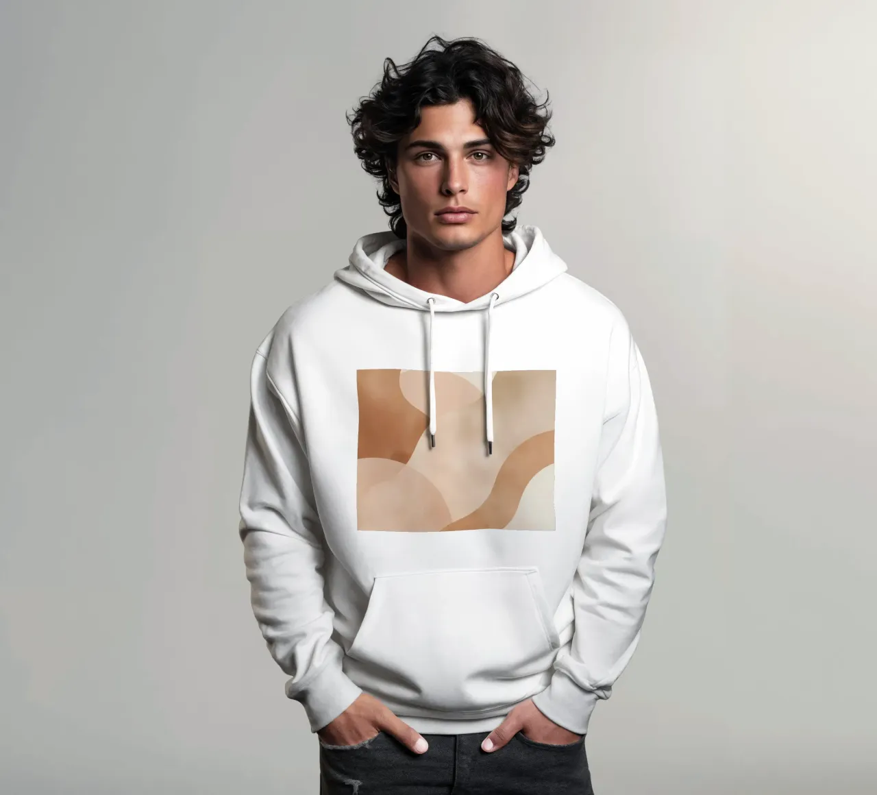 Forme astratte curve beige e marroni felpa con cappuccio da DesignDoodle