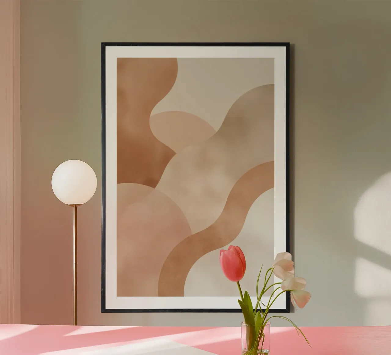 Forme astratte curve beige e marroni poster con telaio in alluminio da DesignDoodle