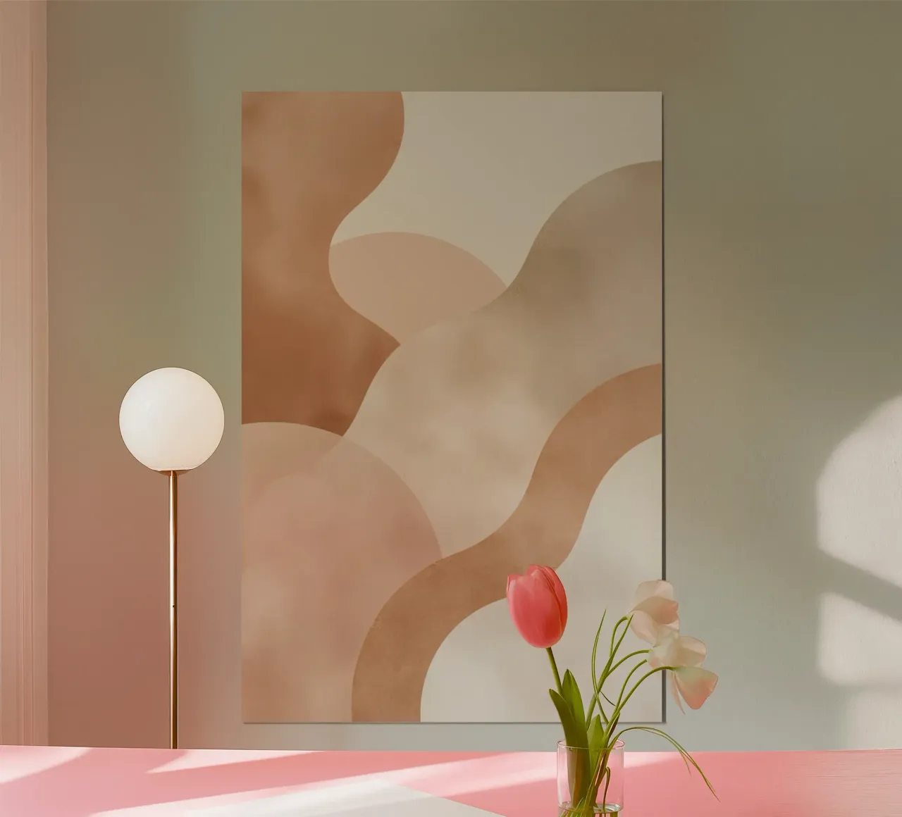 Forme astratte curve beige e marroni poster con telaio in alluminio da DesignDoodle