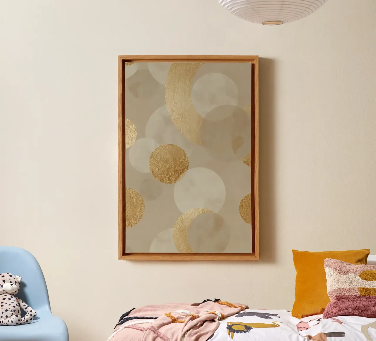 Abstract Beige and Gold Geometric Circle Pattern canvas with Floater frame by DesignDoodle