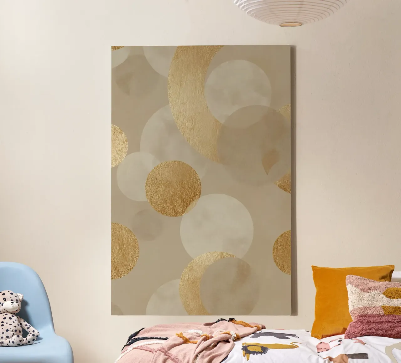 Abstract Beige and Gold Geometric Circle Pattern canvas with Floater frame by DesignDoodle