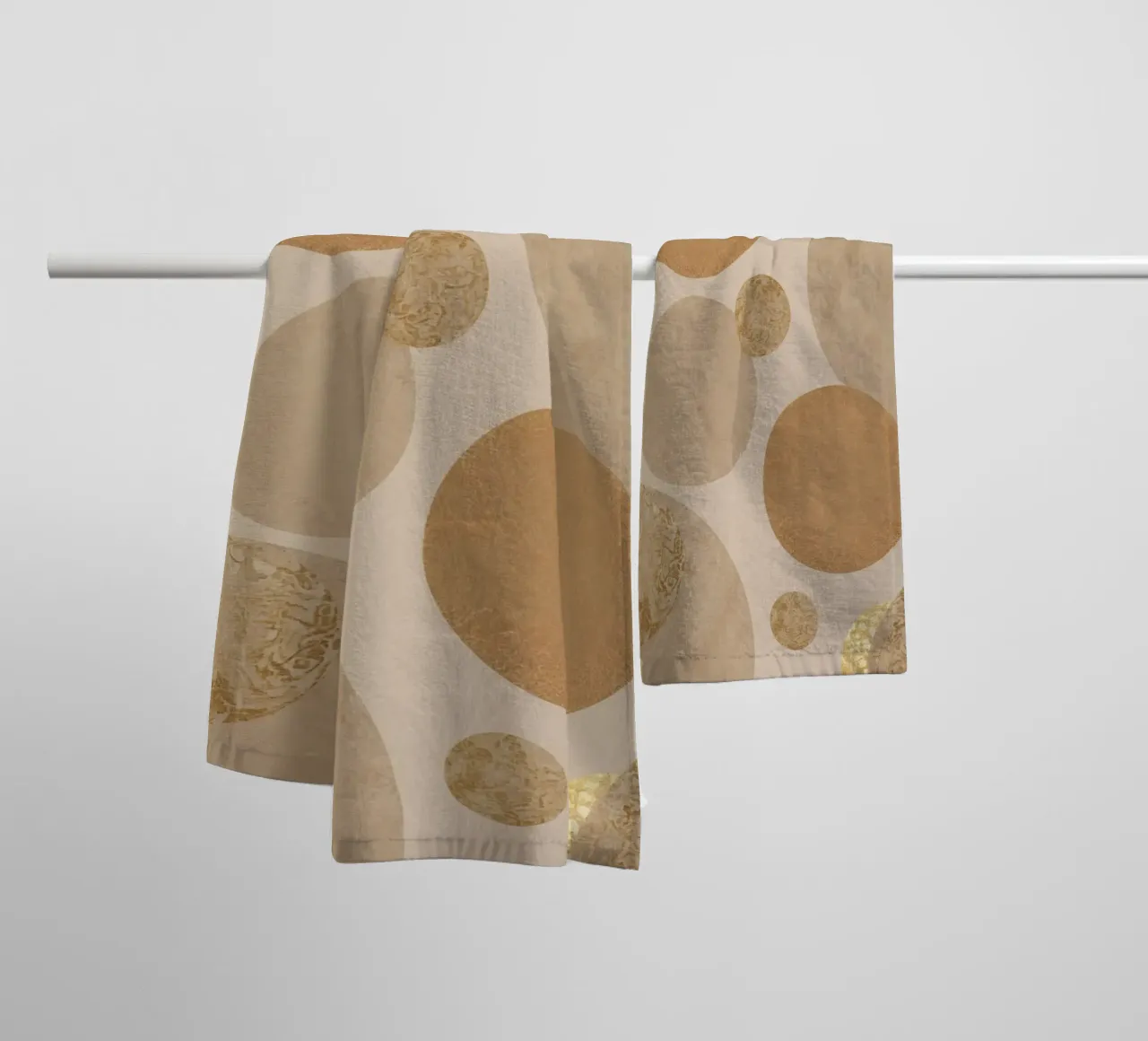Abstract Beige and Tan Circles Pattern towel by DesignDoodle