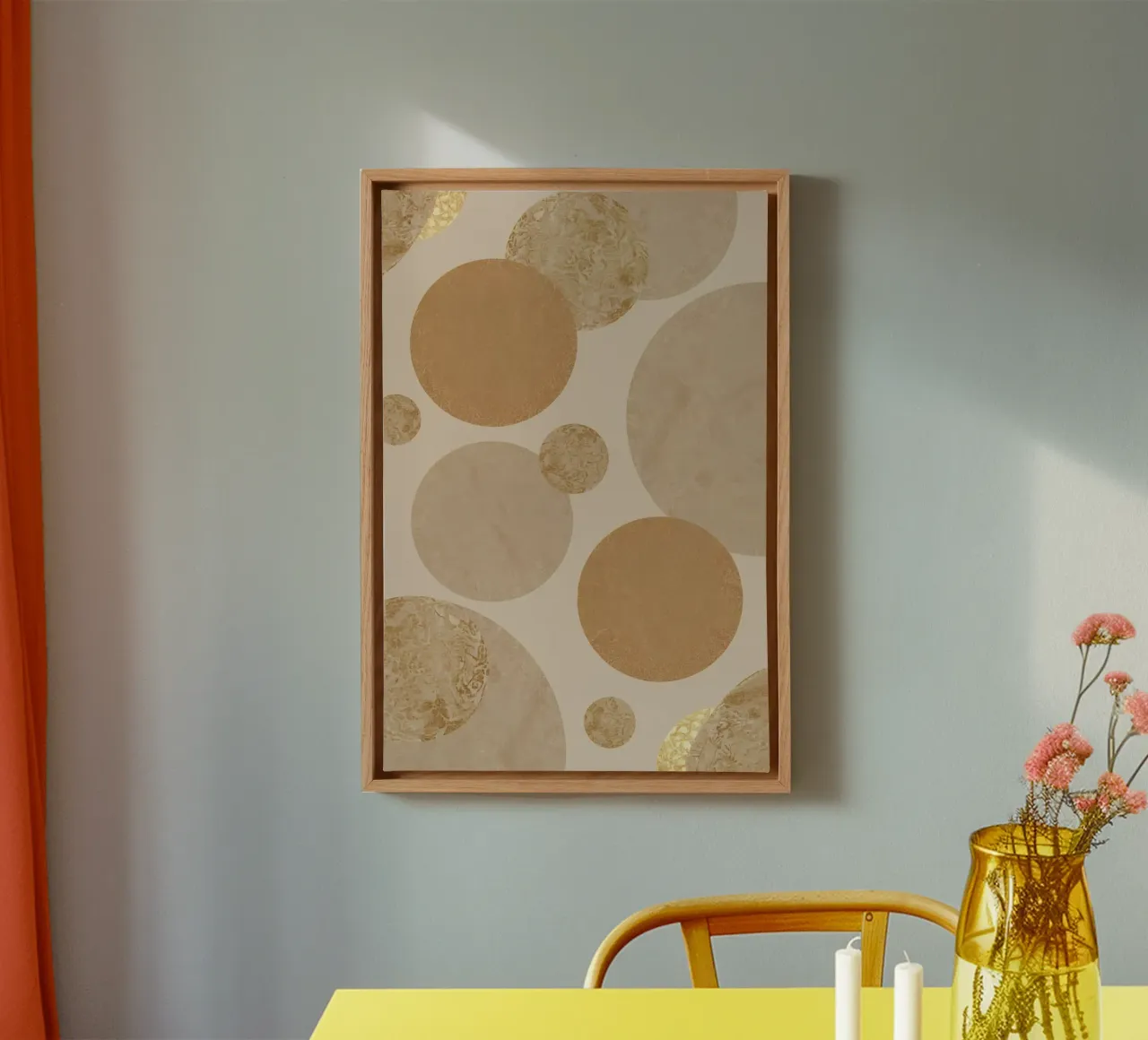 Abstract Beige and Tan Circles Pattern canvas with Floater frame by DesignDoodle