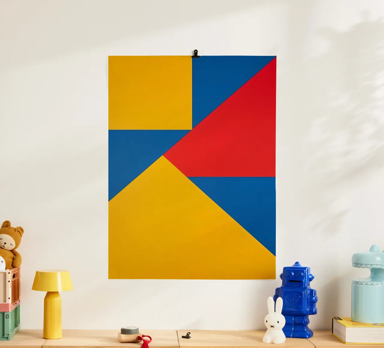 Composizione astratta di forme geometriche rosse, gialle e blu poster da DesignDoodle