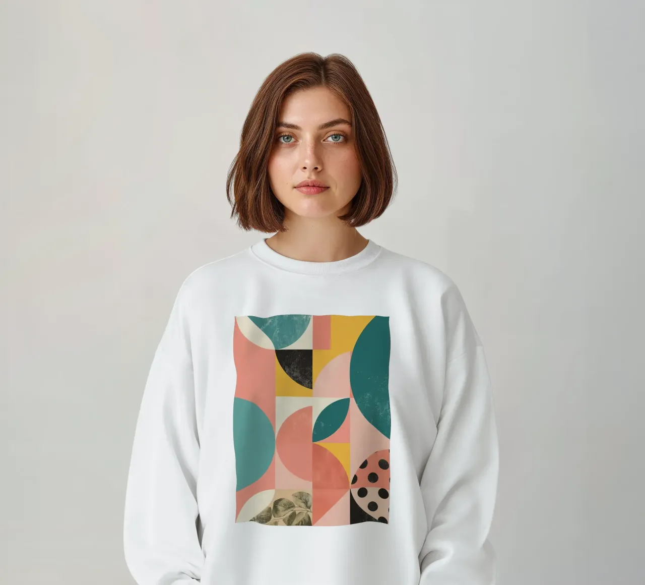 Abstract Geometric Pattern with Circles Squares and Leaf sweatshirt by DesignDoodle