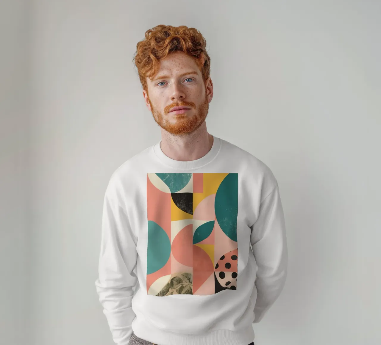 Motivo geometrico astratto con cerchi, quadrati e foglie felpa da DesignDoodle