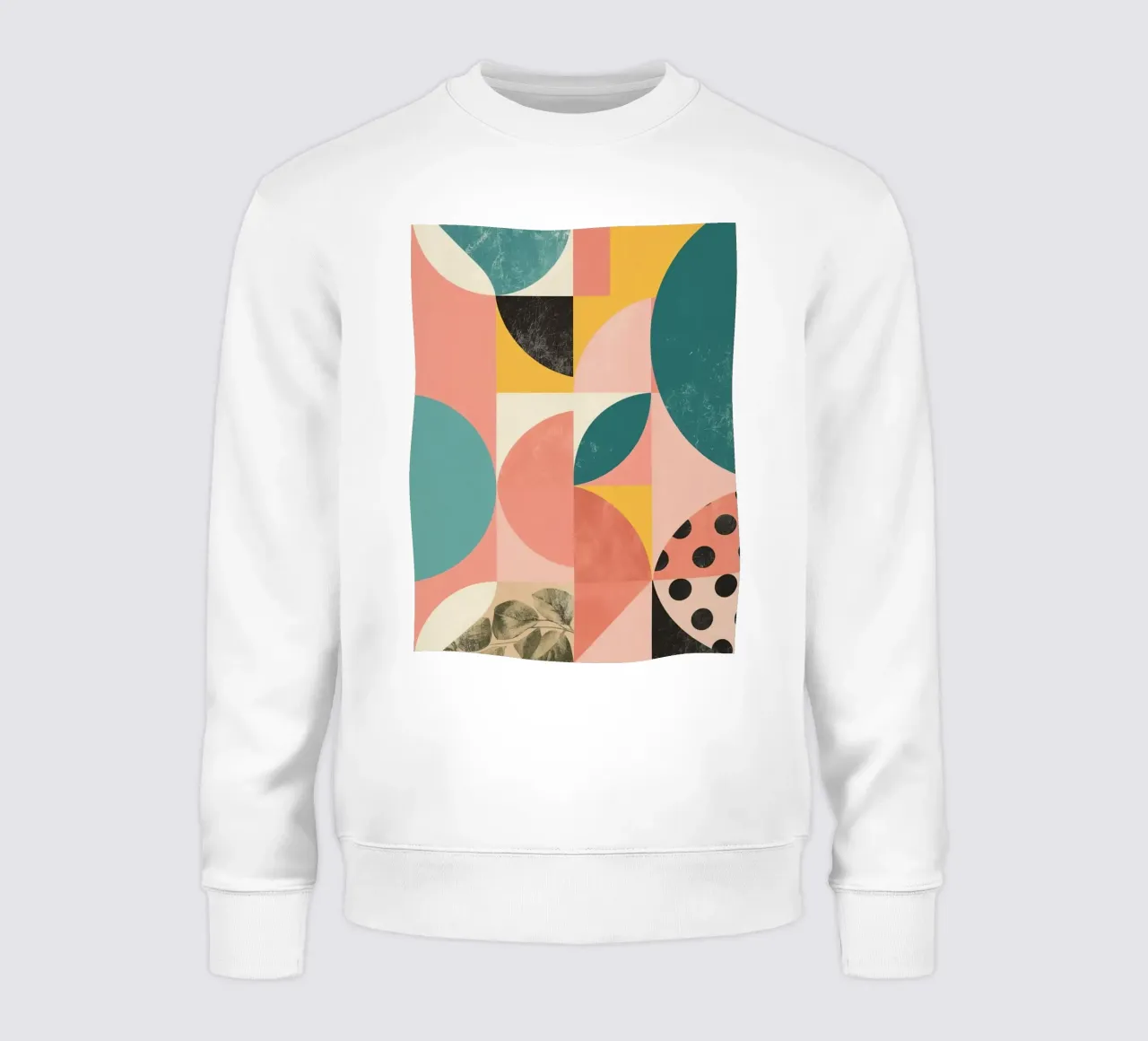 Abstract Geometric Pattern with Circles Squares and Leaf sweatshirt by DesignDoodle
