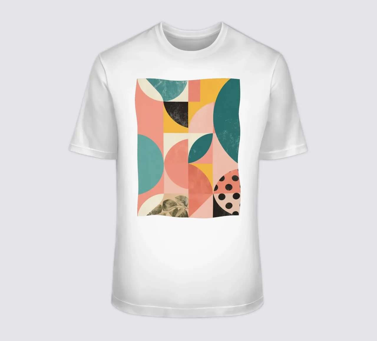 Abstract Geometric Pattern with Circles Squares and Leaf t-shirt by DesignDoodle