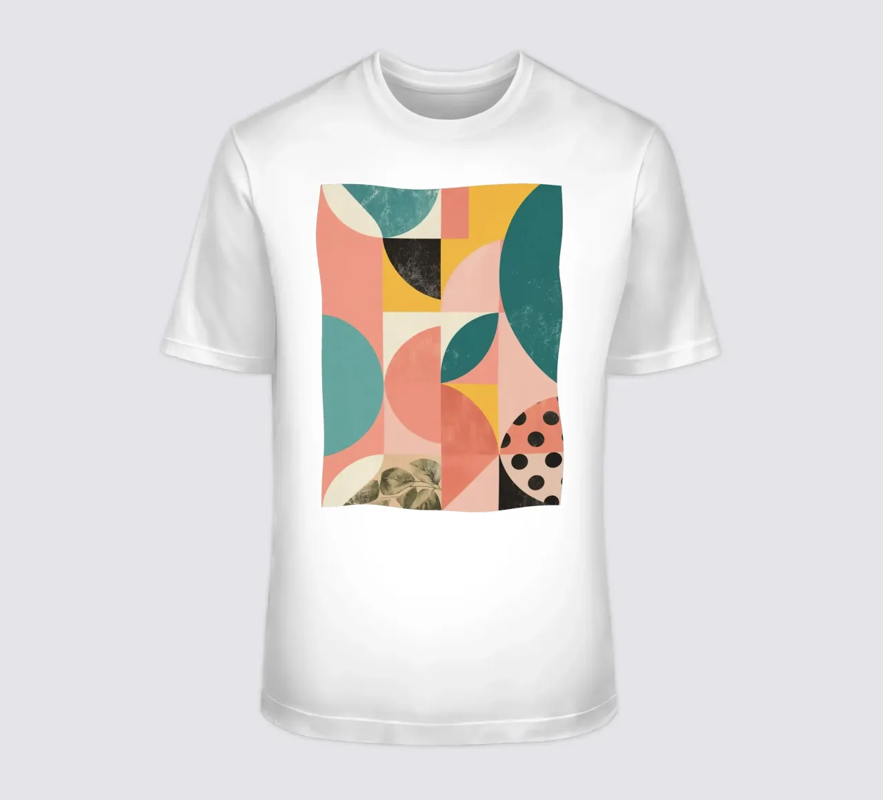 Abstract Geometric Pattern with Circles Squares and Leaf t-shirt by DesignDoodle